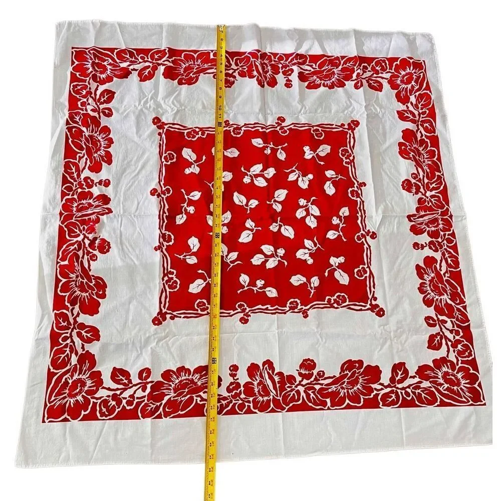 Vintage Springmaid Red and White Flowered Tablecloth See Details